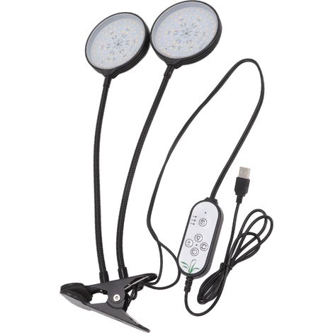 30W LED-Gartenbaulampe mit zwei Leuchtenköpfen, wasserdicht, USB-betrieben, mit Timer, 5 Helligkeitsstufen und Klemmfuß. (1/5)