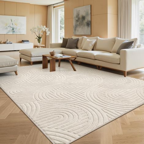 Tapis de Salon 200x300 cm, Beige, Effet 3D, à Poils Courts, Lavable (1/5)