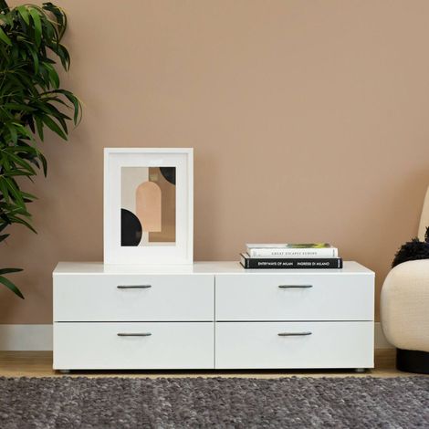 Dmora - Cassettiera Waterford, Settimino multiuso, Comò camera da letto, Mobile con cassetti, 111x52 h35 cm, Bianco (1/5)