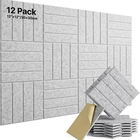 Lot de 12 panneaux insonorisants autocollants, panneaux muraux insonorisants haute densité, rembourrage insonorisant en polyester, 30 x 30 x 1 cm (1/5)
