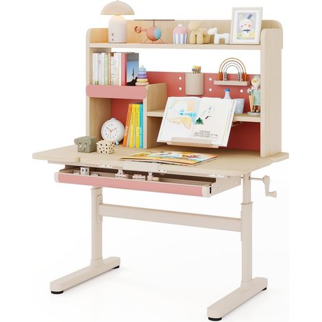 Verstellbarer Kinderschreibtisch mit Ablage und Schublade - Rosa (1/5)
