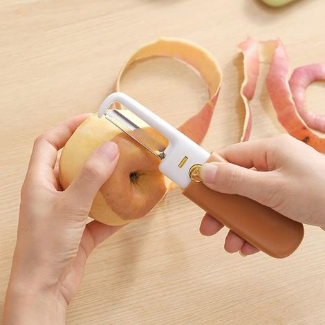 2-in-1 Obstschäler, Doppelkopf, Edelstahl, Multifunktionsmesser zum Schälen und Schneiden von Orangen in der Küche (1/5)