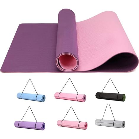 Yogamatte für Gymnastik, Fitness und Pilates, rutschfeste Matte mit Tragegurt, 183 x 61 x 0,6 cm