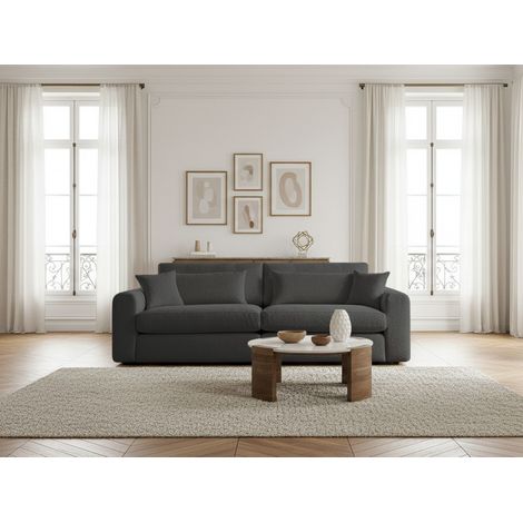 BOBOCHIC - Canapé droit fixe 2 places BELMONT tissu bouclette   Marron