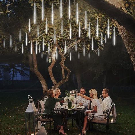 Lumières Solaires de Pluie de Météores, Tubes de 50 cm, 10 Tubes Guirlandes Lumineuses IP65 Imperméable Lumières de Noël,Blanc (1/5)