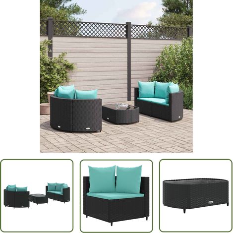 The Living Store Salon de jardin 5 pcs avec coussins noir résine tressée - Ensemble Salon De Jardin - Meuble De Jardin - Salon De Jardin Pliable - Mobilier De Jardin - Canapé D'extérieur (1/5)