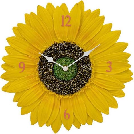 Wanduhr aus Kunstharz in Sonnenblumenform, multifunktional, dekorativ, mit Zeitschaltuhr-Ornament