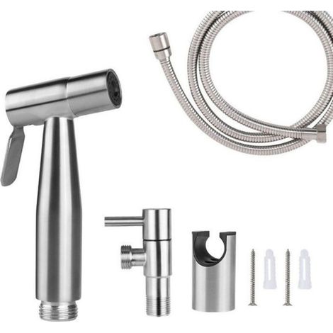 Douchette WC - Bidet En Acier Inoxydable - Pour Salle De Bain Et Cuisine - Ensemble Complet Avec Robinet D'Angle Et Buse De Surpression - 1 Pièce (1/5)