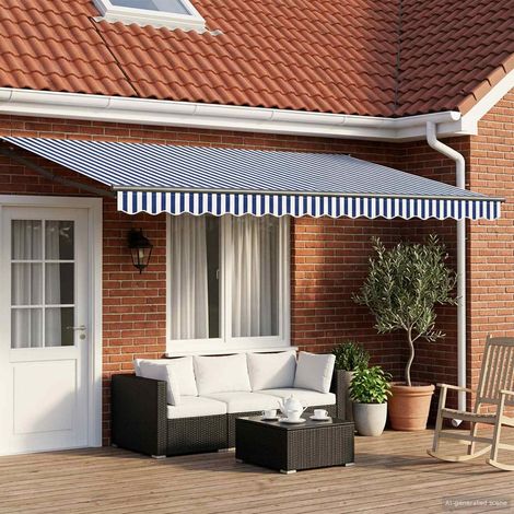 Toldo manual retráctil con LEDs Azul, , Antracita 5 x 3 m
