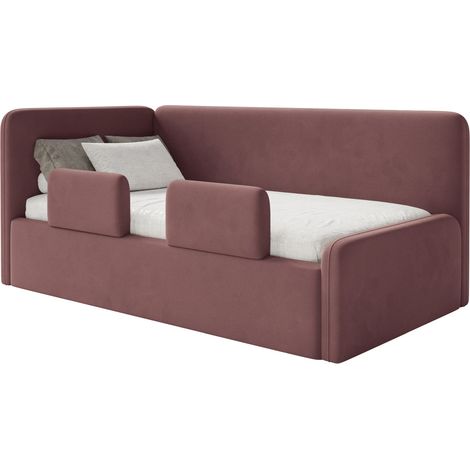 Selsey Fanko – Kinderbett 90x200 cm mit Rausfallschutz, Matratze, Kopfteil links, Samt, Rosa