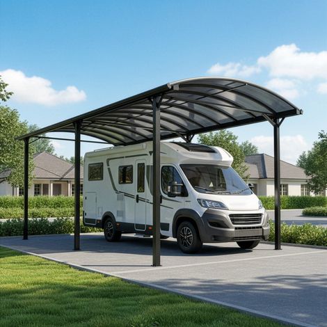 Carport Aluminium 3,59x7,62m pour Camping-Car Toit Polycarbonate 6mm Anti-UV X-Metal - Anthracite