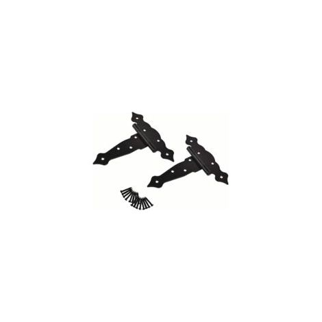 Set di 2 cerniere per porte da capanno da 6 pollici con cinturino a T, resistenti, nere, con design a T, ferramenta forgiata per capanno in legno, fienile, cancello di recinzione, cancello a battente,