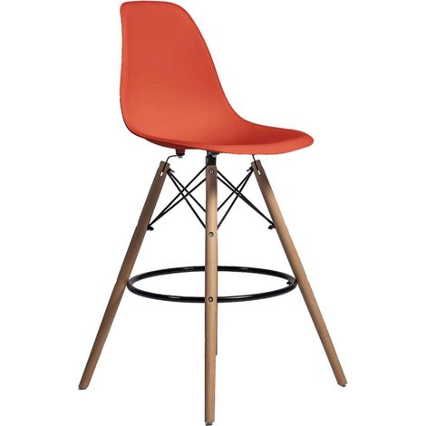 ORION91oficial® - Taburete Alto Estilo Nórdico Respaldo Polipropileno Color Rojo Patas en Madera Haya (46,5x55x105 cm) Comedor Oficina Restaurante Bar Hostelería Cocina – spaziORIO (1/5)