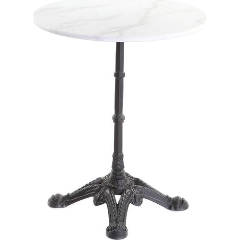 Miliboo – Table bistrot ronde en pierre sintérisée et métal noir D60 cm – Hauteur 73.5 cm – Pour petits espaces – Style art nouveau
