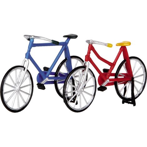 Biciclette con Cavalletto, accessorio villaggio di Natale in Plastica, set 2 pezzi