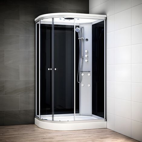 Cabine douche hydromassante 120 x 90 SILVER Noir asymétrique droite (1/5)