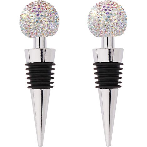 Lot de 2 bouchons de vin décoratifs et brillants, bouchons amusants et mignons en alliage de zinc et silicone cristal. Accessoires pour vin rouge, whisky, champagne, rosé et autres boissons. (1/5)