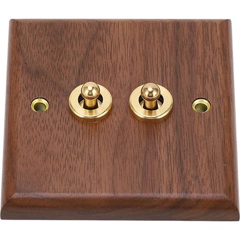 Interrupteur à bascule double, panneau mural rétro en bois de noyer avec vis en laiton, 50 Hz, 250 V (1/5)