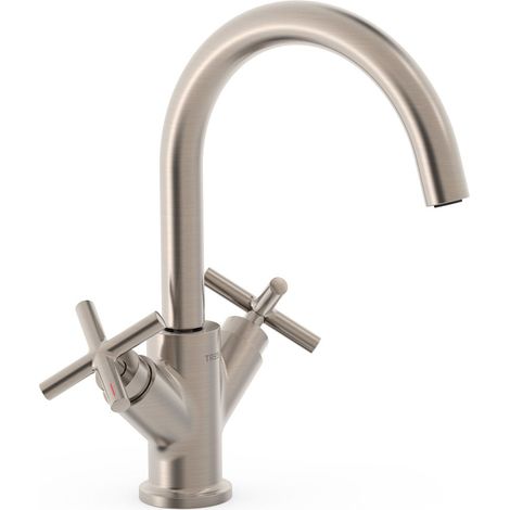 TRES 28320301AC MONT BLANC Grifo Bimando Alto Lavabo Color Acero - ref: 28320301AC
