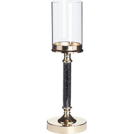 Portavelas de metal dorado negro pantalla de cristal 41 cm centro de mesa decoración glamour Abbeville