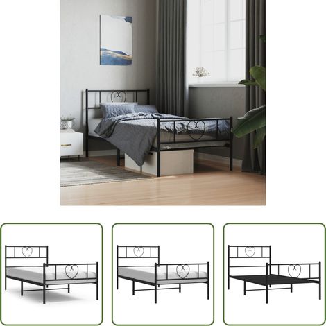 vidaXL Lit avec tête et pied - Cadre de lit métal sans matelas avec pied de lit noir 90x190 cm (1/5)