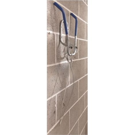 Mottez – Crochet mural rabattable B052QRA – Câble antivol 122 cm Ø5 mm – Capacité 1 vélo – 2 crochets latéraux pour accessoires (1/4)