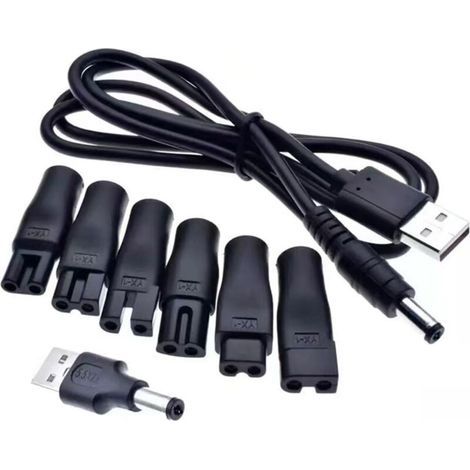 Lntyq 5V USB-Netzkabel, kompatibles 5V-Rasierer-Ladegerät, 6 multifunktionale USB-Stecker für alle Arten von elektrischen Trimmern, Rasierern, Pflegegeräten, Luftreinigern und mehr (1/5)