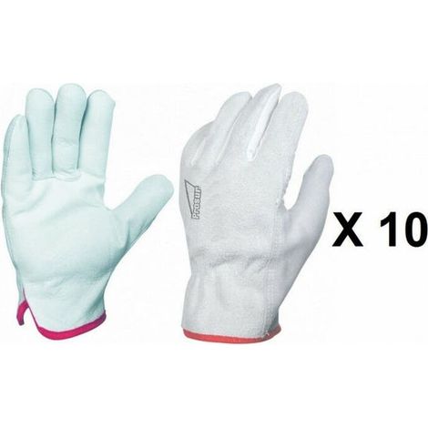 10 paires de gants de travail paume fleur de bovin, dos en croûte, teinte naturelle 50 FC PROSUR - Pointure 10 (1/3)