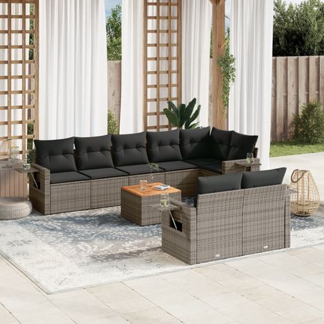 9-tlg. Garten-Sofagarnitur mit Kissen Grau Poly Rattan vidaXL (1/5)