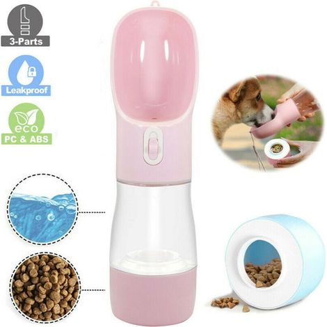 bebedero para perros, botón de control, compartimento para comida, compartimento para agua de 260 ml, para viajes al aire libre. (1/5)