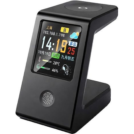 Horloge météo connectée WiFi avec chargement sans fil pour montres, horloge de table numérique avec affichage météo en temps réel (1/5)