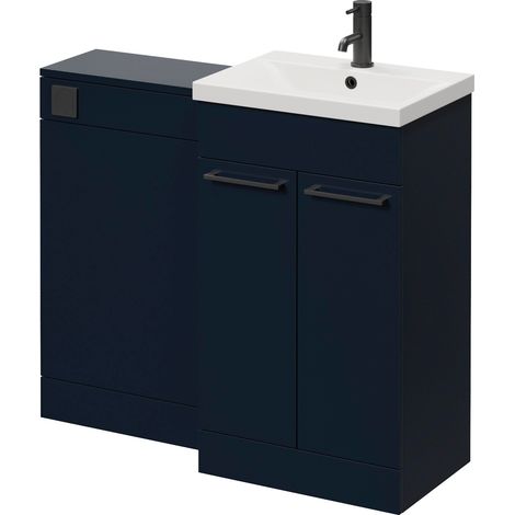 Napoli 390 Deep Blue 1000mm 2 Door Vanity Unit Toilet Suite with Glide Basin - 1000mm - Matt Black 160mm HandleWithout Kingston Toilet Pan