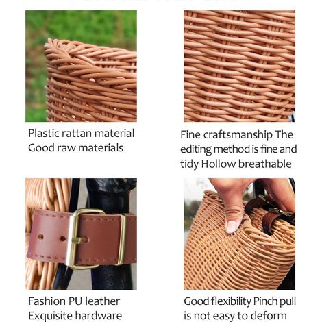 Panier vélo enfant en rotin synthétique, fixation guidon avant, rangement pratique pour balades (1/5)