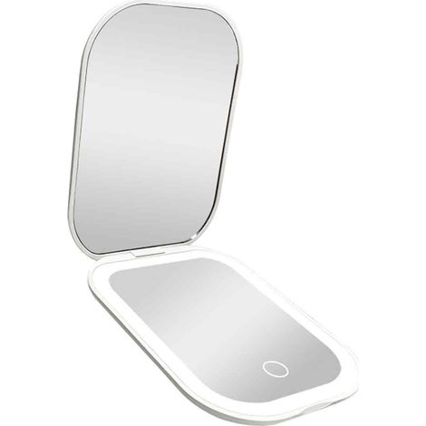 Espejo compacto de doble cara con luces LED.