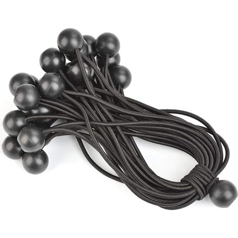Elastisches Bungee-Seil für Planen, 20 Stück Bungee-Kugelgurte für Zelte, Bungee-Seil zur Befestigung von Bannern, Festzelten, Pavillons und Zelten – Schwarz (1/5)