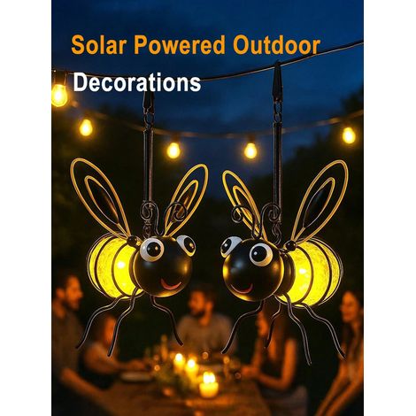 Bienen-Lichterkette für den Außenbereich, solarbetriebene Hängeleuchten in Bienenform mit Federstreifen, geeignet für Garten, Terrasse, Veranda und als Geburtstagsgeschenk. Gelb.