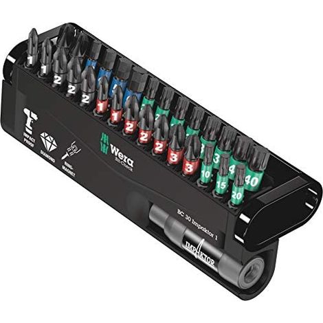 Selezione di bit Bit-Check 30 Impaktor 1 30 pezzi PH/PZD/T/6-KT. Supporto a cambio rapido