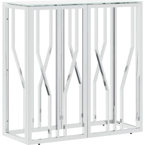 Maison Exclusive - Tavolino Consolle Argento 70x30x70 cm in Acciaio Inox e Vetro (1/5)