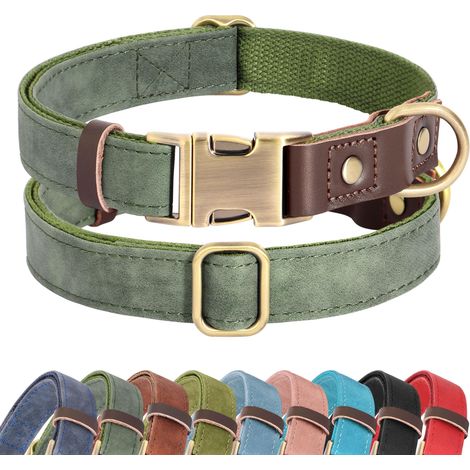 Collier pour petits chiens en similicuir souple, doublé de nylon, vert, taille S, tour de cou de 11 à 15 pouces. (1/5)