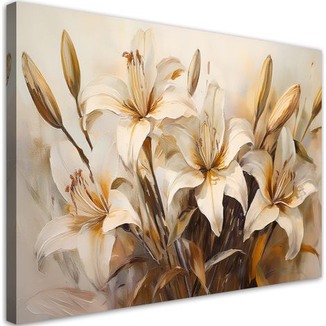 Tableau déco Fleurs de lys en beige Style Boho 60x40 (1/5)