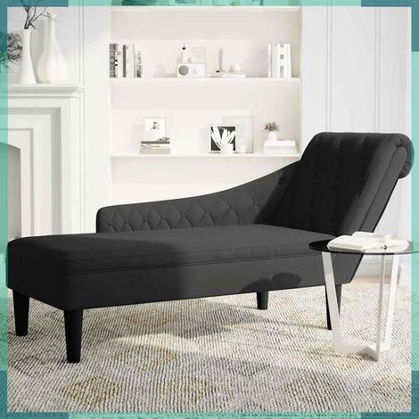 Fauteuil long - 4009767 - Noir - Tissu boutonné (boutons tuftés) - Accoudoir droit (1/5)