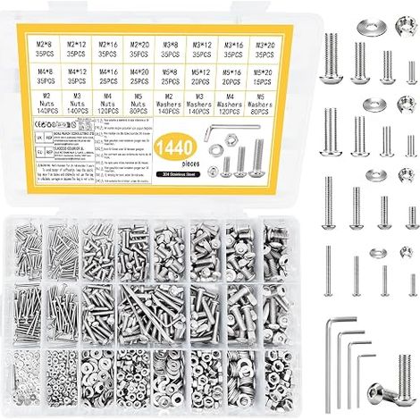 1440 Pièces Vis M2 M3 M4 M5, Vis à Tête Bombée à Six Pans Creux en Acier Inoxydable avec écrous, Boulons a Tête Cylindrique Hexagonale avec Écrous Rondelles, Boutons a Six Pans Creux Creuse Ronde (1/5)