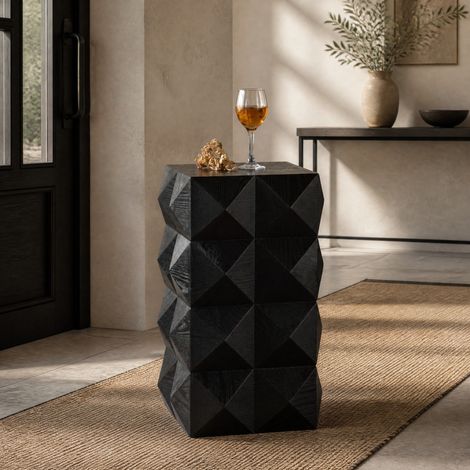 Tavolino retrò 60 cm in legno e MDF, rilievo 3D, nero, senza montaggio (1/5)