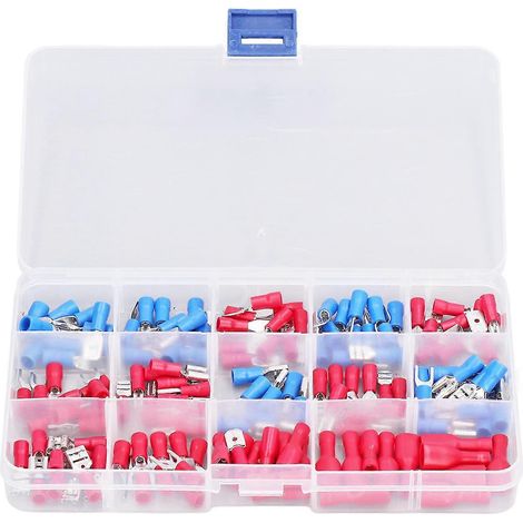 140-teiliges Sortiment an isolierten Kabelverbindern (Stecker, Buchse, Stoßverbinder, Crimpverbinder, Flachsteckverbinder, Ringverbinder)