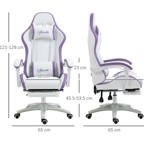 Chaise de jeu réglable en hauteur et inclinable, 65x65x121-129cm, disponible en blanc et violet. (1/5)