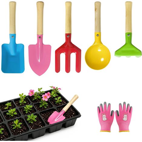 5 Pièces Kit d’Outils de Jardinage avec Gants, Pelle à Main (1/5)