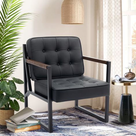COLAMY Fauteuil,Fauteuil Confortable avec Accoudoirs et Pieds en Métal pour Salon, Chambre, Salle d’Attente et Bureau-Noir (1/5)