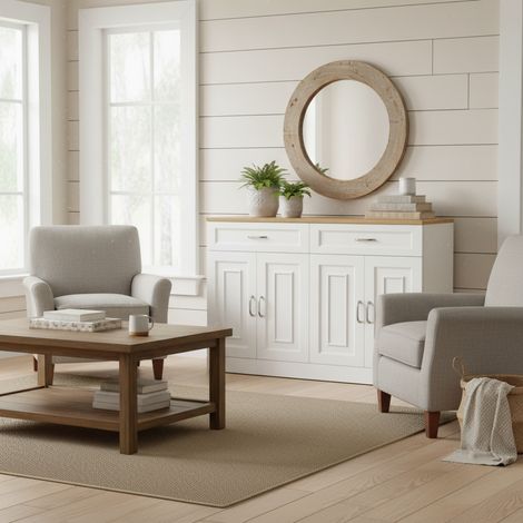 URBAN MEUBLE Buffet effet bois et blanc 4 portes et 2 tiroirs 120x35x80.5cm (1/5)