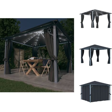 Pavillons & Partyzelte - Living Pavillon mit Vorhängen & LED-Lichterkette 3x3 m Anthrazit Alu (1/5)