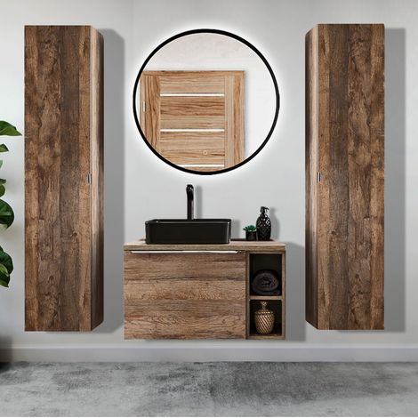 Badmöbel Set in Vintage Oak Eiche PUEBLA-56 Spiegel mit LED-Beleuchtung, B/H/T 190/200/46 cm (1/5)